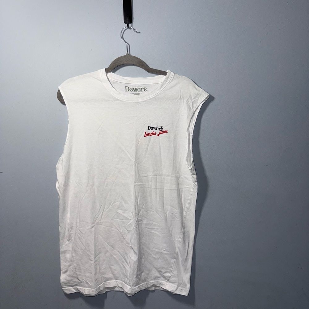 Dewar’s Birdie Juice Sleeveless White Tee Size Large EUC